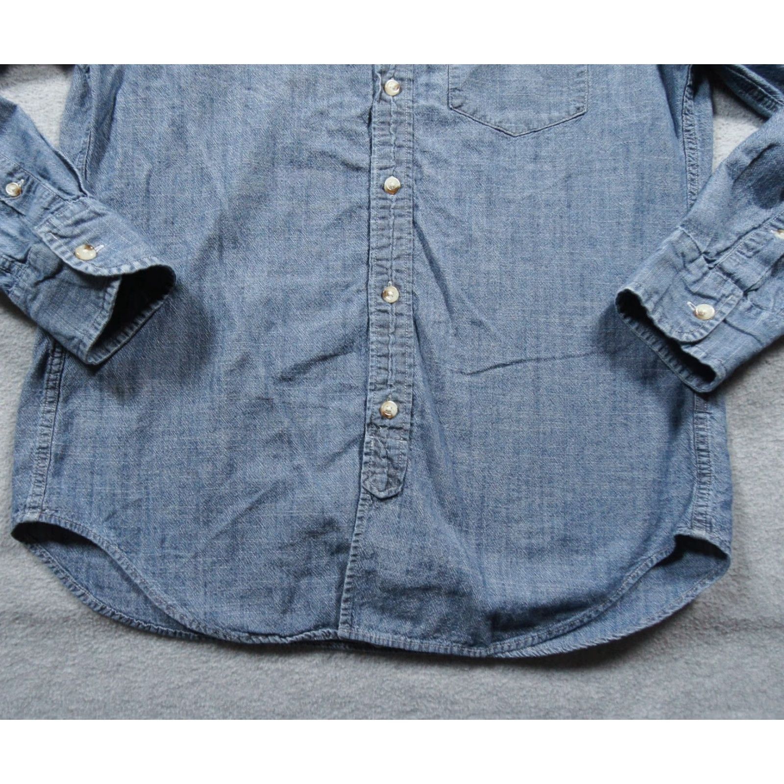 J.Crew JCrew Shirt Mens Small Blue Button-Down Chambray Mandarin Collar Long Sleeve Size US M / EU 48-50 / 2 - 3 Thumbnail