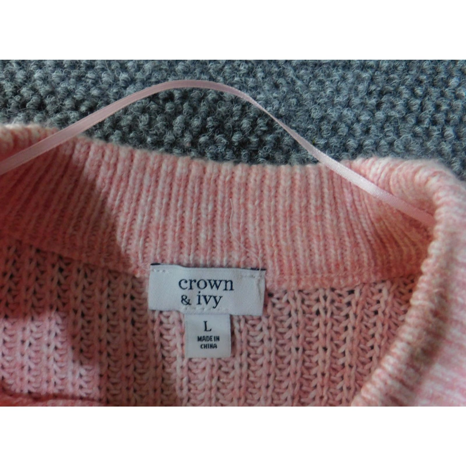 Vintage Crown & Ivy Sweater Womens Large Cable Knit Pullover Crewneck Soft Pink Classic Puff Sleeve Regular Knit Lace? Size L / US 10 / IT 46 - 5 Thumbnail