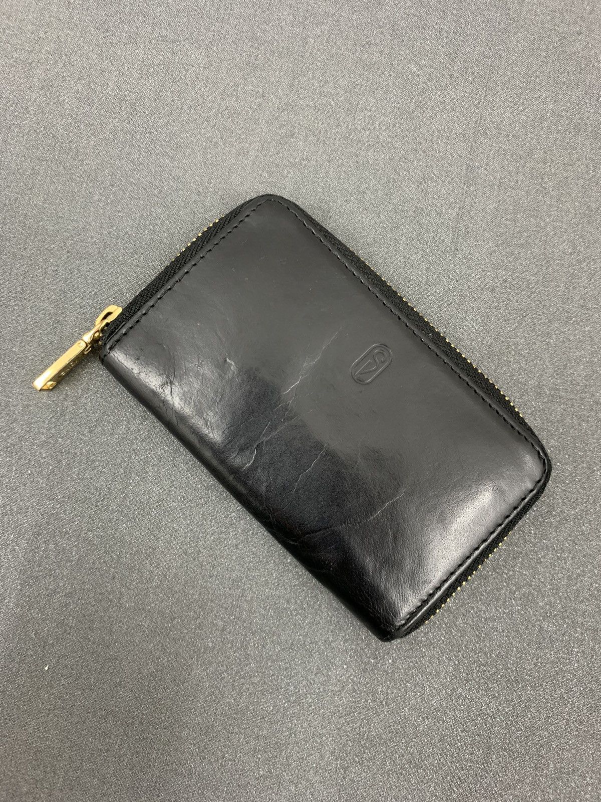 image of Japanesebrand Leather Zipper Wallet Card Holder in Black, Men's