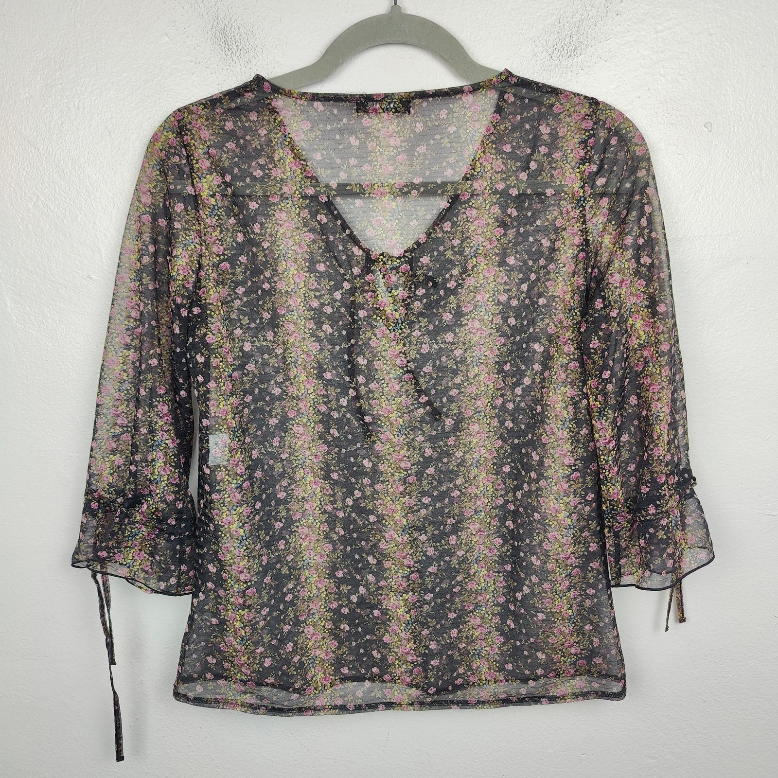 Mosaique Mosaique Sheer Top Womens Large Black Floral Keyhole Size L / US 10 / IT 46 - 5 Thumbnail