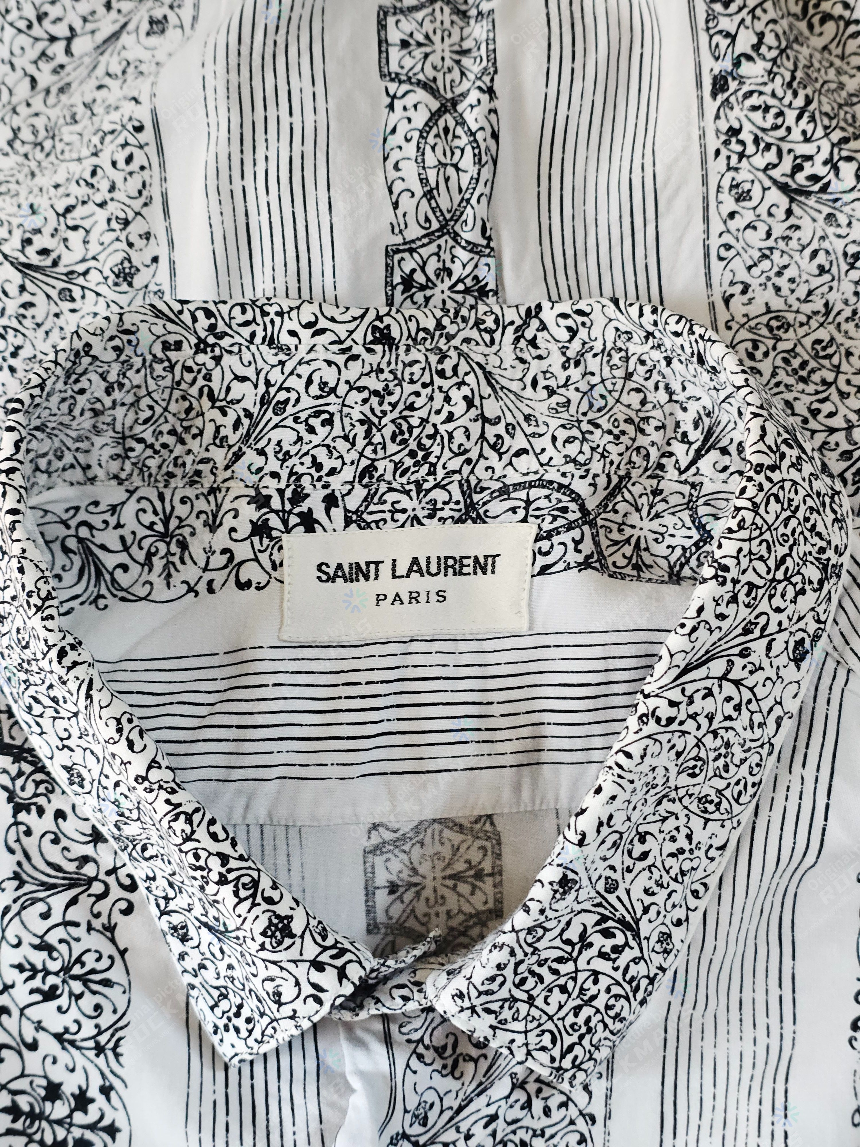 Saint Laurent Paris Saint Laurent White Striped Bandana Print Shirt Size 44/XL Size US XL / EU 56 / 4 - 5 Thumbnail