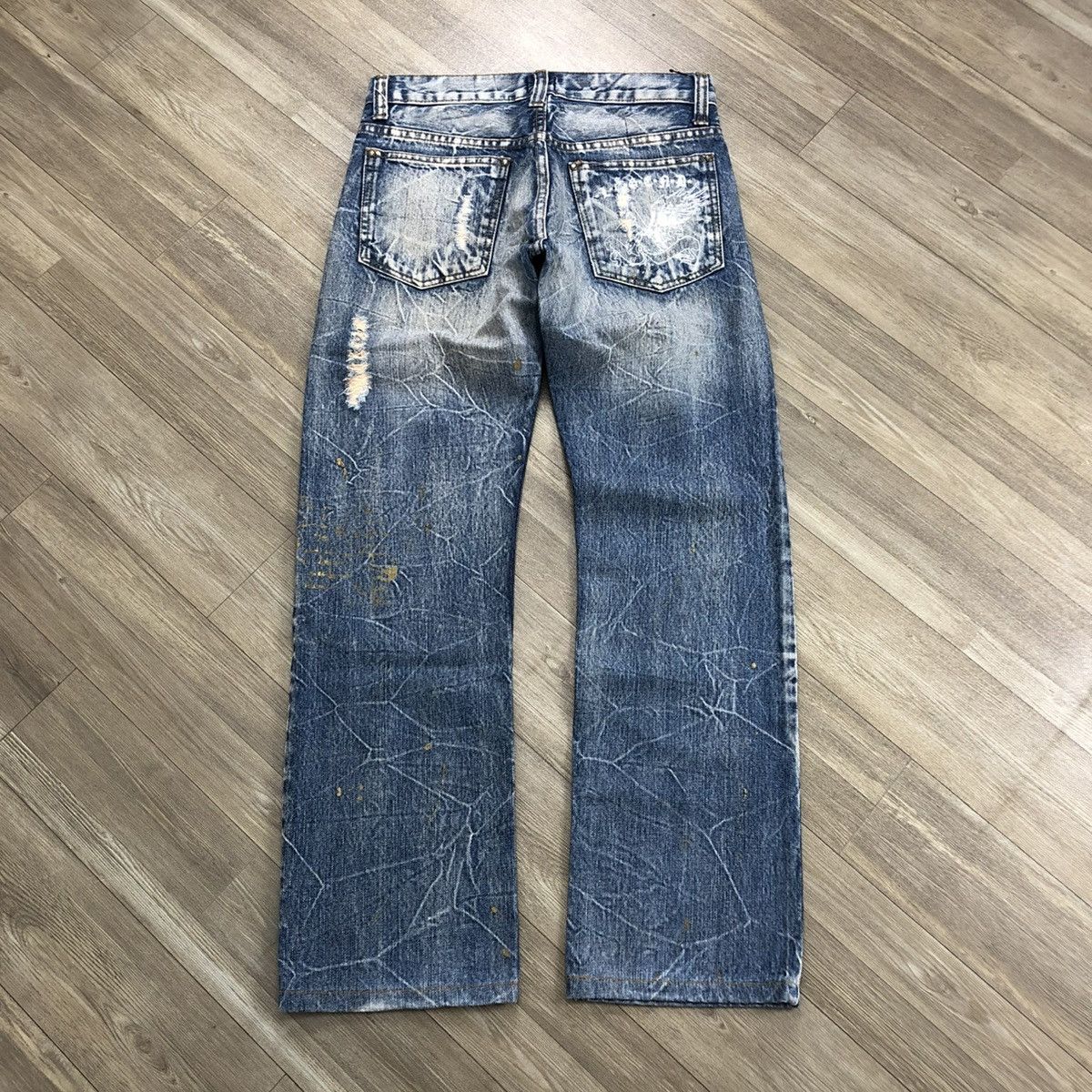 If Six Was Nine × Japanese Brand × Le Grande Bleu (L.G.B.) 2000s Legend Of Glamour Distressed Painted Faded Y2K Jeans Size US 31 - 21 Thumbnail