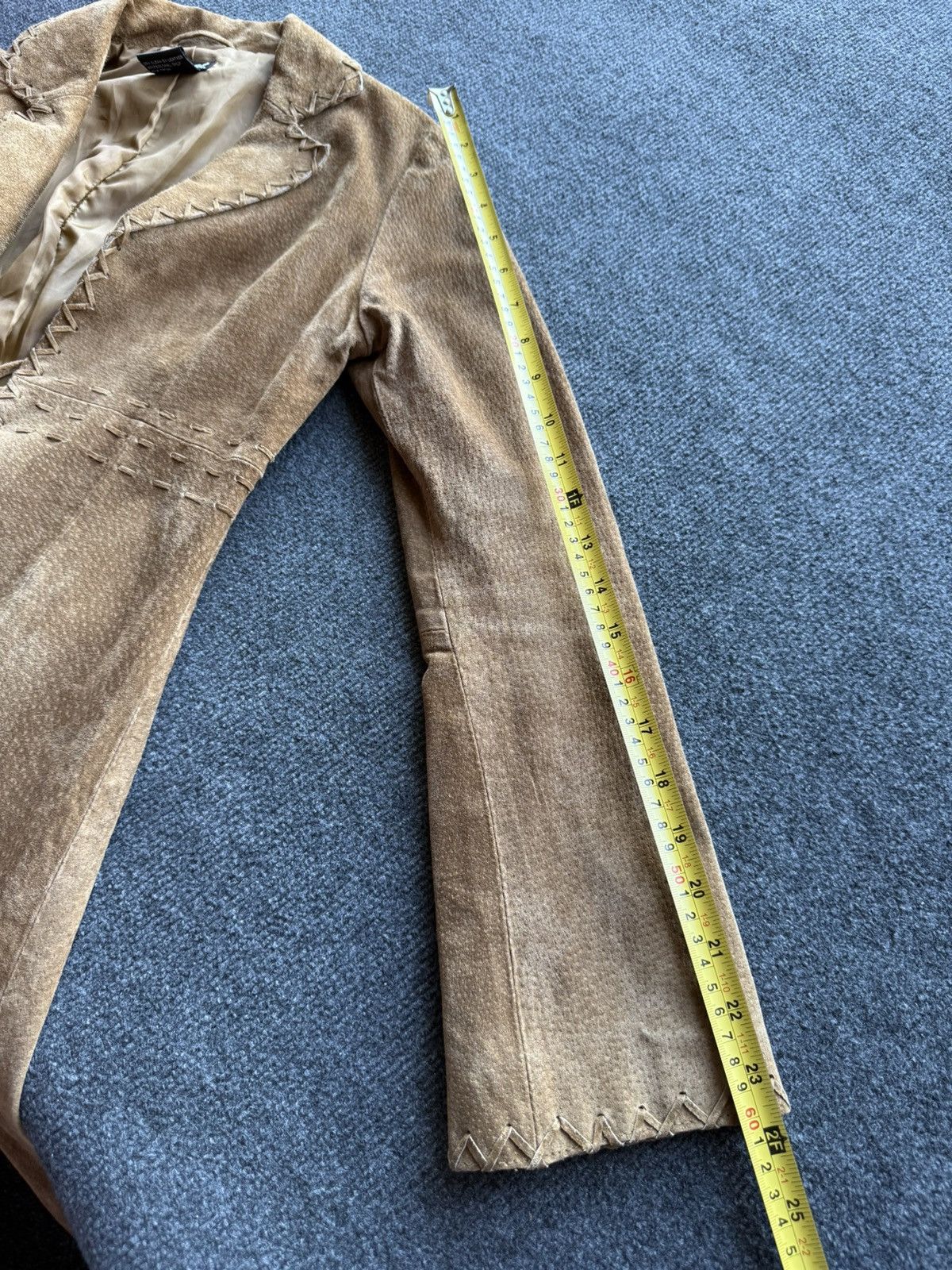 Genuine Leather Western Y2K Suede Leather Boho Coat Tan Whipstitch Jacket Size XS / US 0-2 / IT 36-38 - 21 Thumbnail