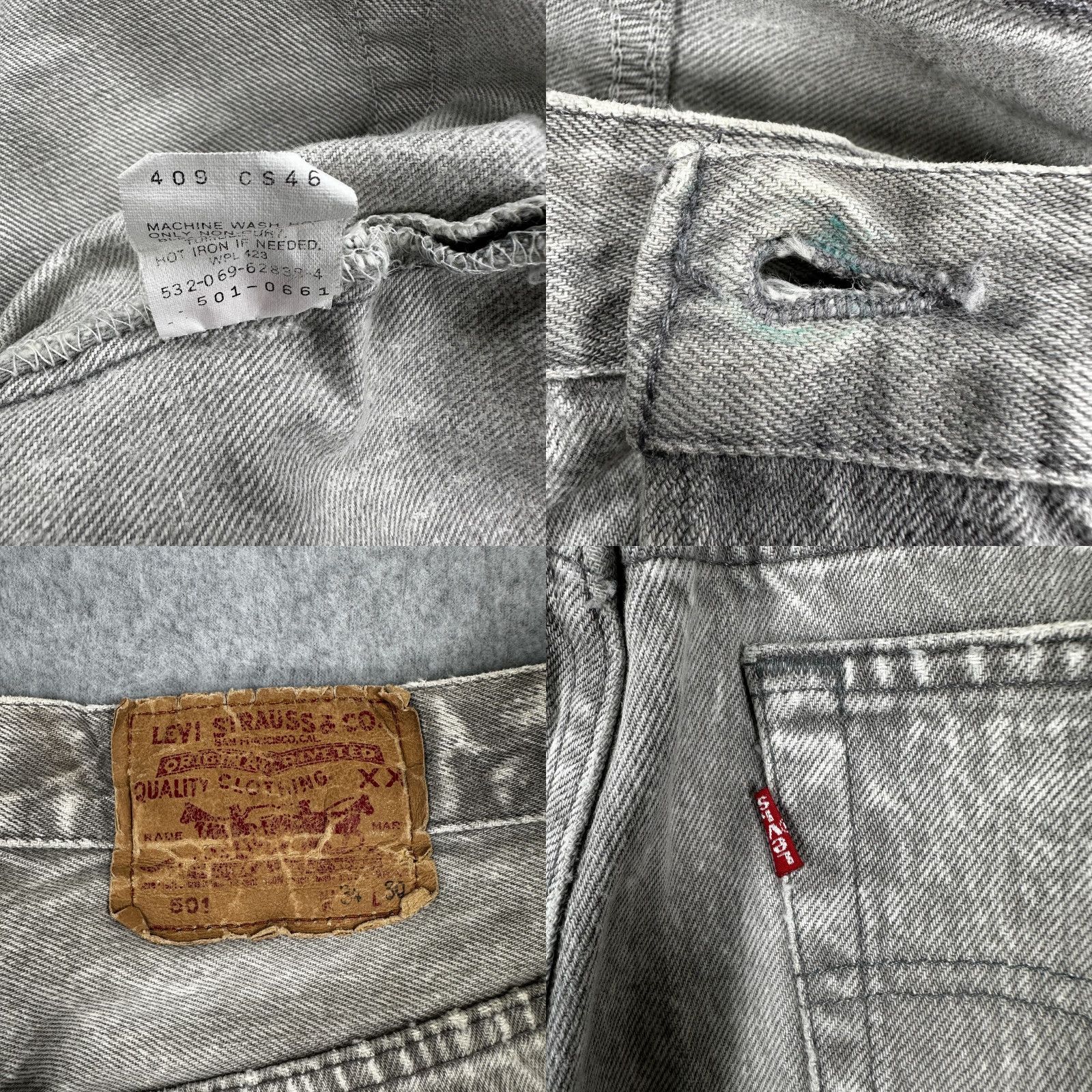 Levi's VINTAGE Levi's 501 Jeans Mens 34x30 Gray Acid Wash Straight Leg Made USA 90s Size US 34 / EU 50 - 9 Thumbnail
