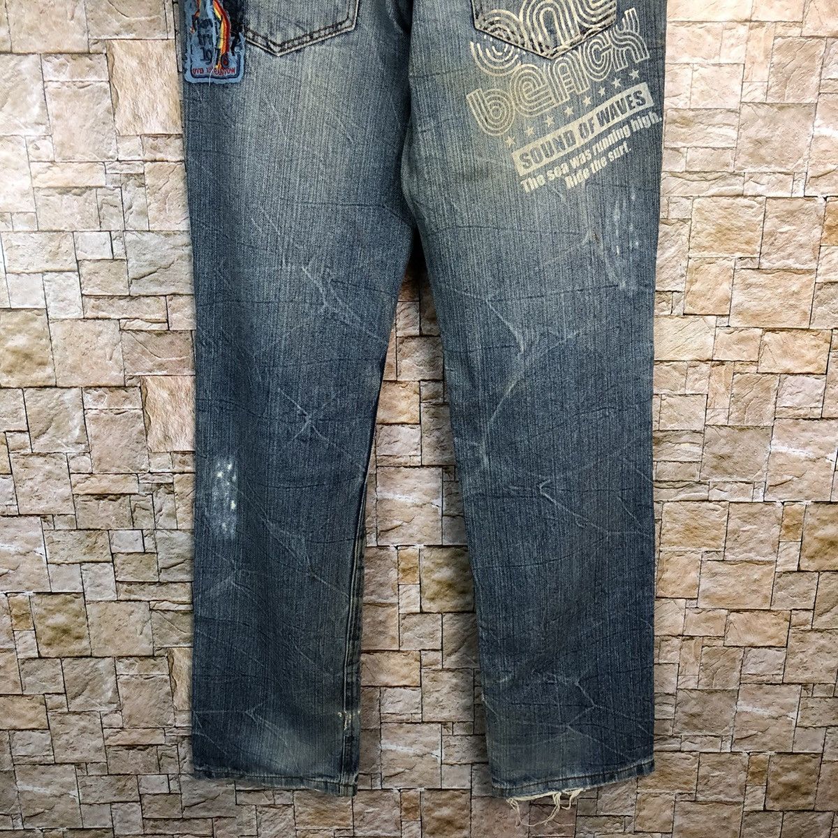 Japanese Brand One Beach Blue Distressed Denim Pants #A130 Size US 31 - 19 Thumbnail