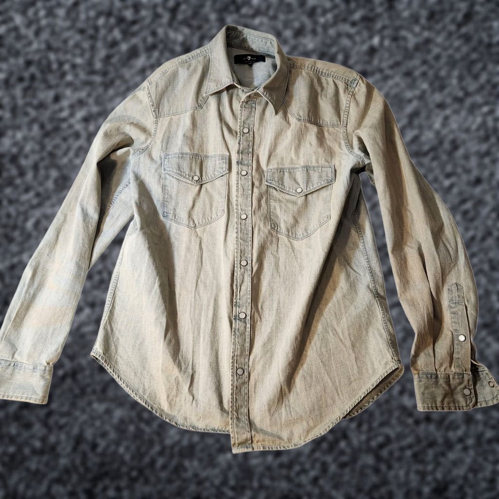 7 For All Mankind 7 For All Mankind Shirt Mens Medium Light Blue Western Snap Button Cotton Denim Shirt Mens Medium Light Blue Western Snap Button Cotton Denim Size US M / EU 48-50 / 2 - 1 Thumbnail