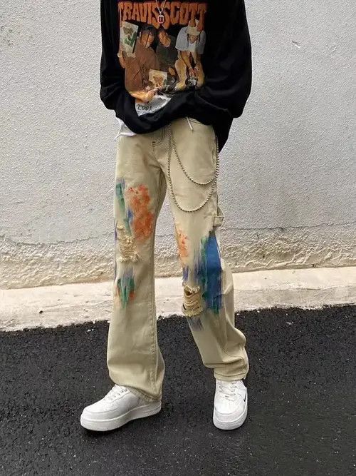Aviatic Retro graffiti-splashed ripped straight jeans Size US 32 / EU 48 - 3 Thumbnail