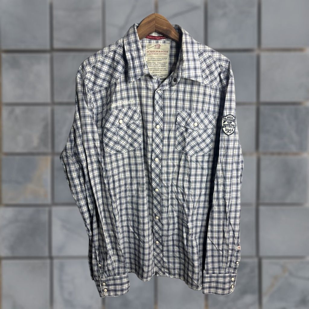 Scotch & Soda VINTAGE Scotch & Soda Shirt Mens XL Blue White Plaid Western Pearl Snap Long Sleeve Size US XL / EU 56 / 4 - 1 Thumbnail