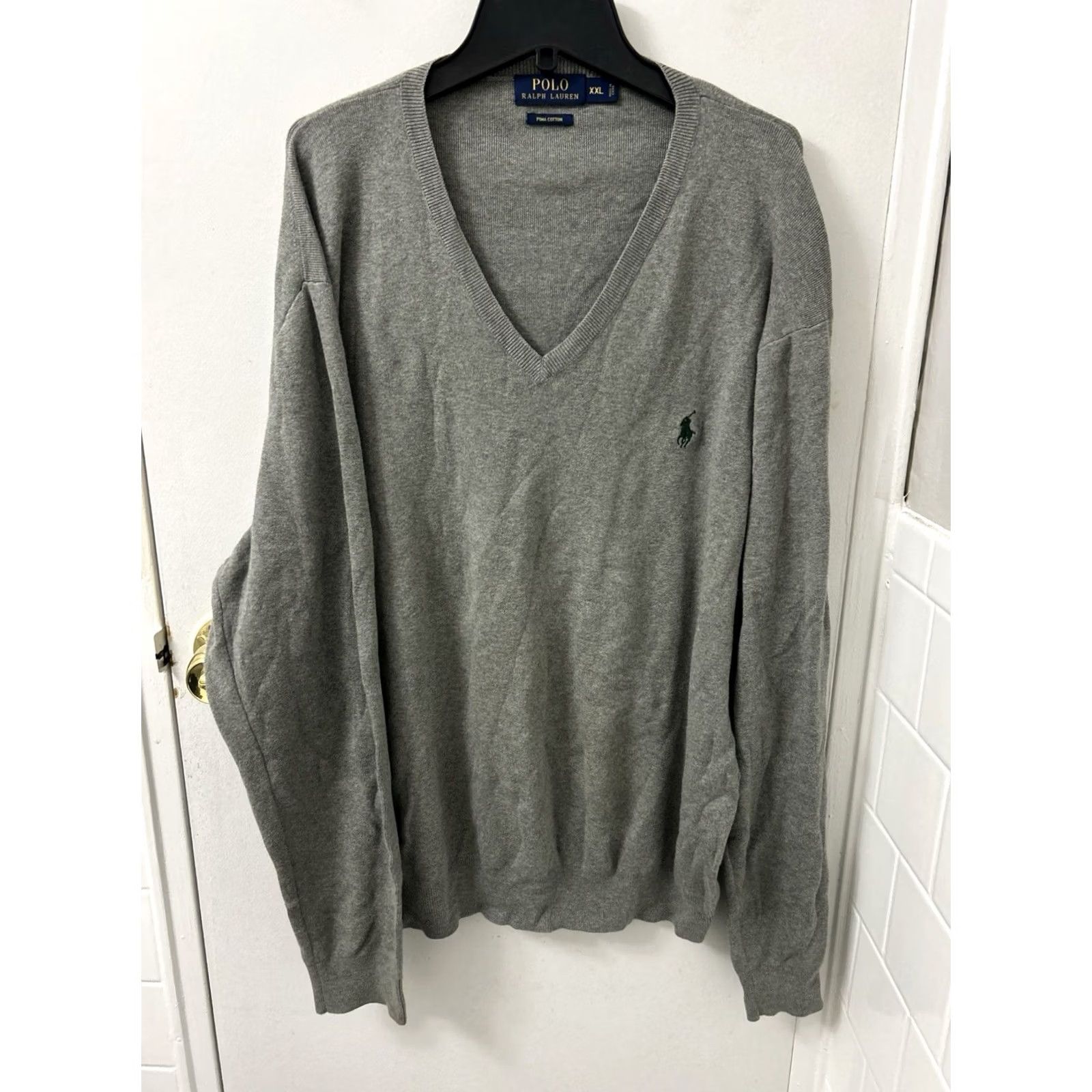 Polo Ralph Lauren Polo Ralph Lauren Sweater Mens 2XL Gray V-Neck Pullover Long Sleeve Pima Cotton Logo Shirt Size US XXL / EU 58 / 5 - 2 Thumbnail