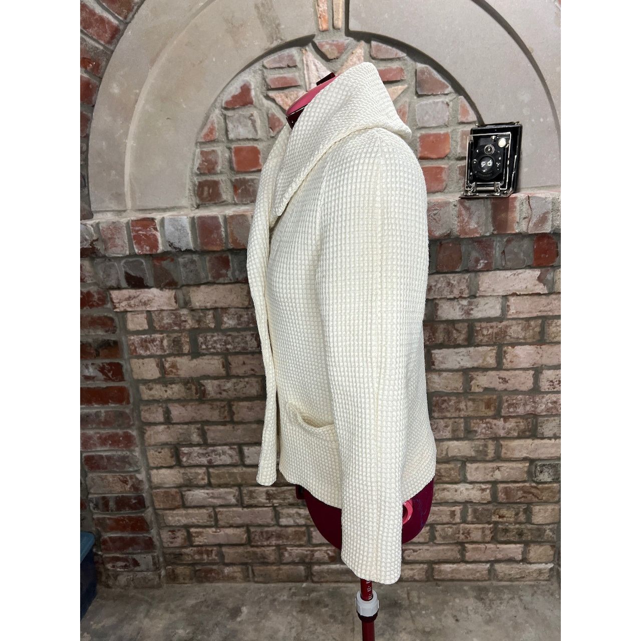 Vintage Blazer double breasted waffle knit cream 1950s oversized Size L / US 10 / IT 46 - 6 Thumbnail