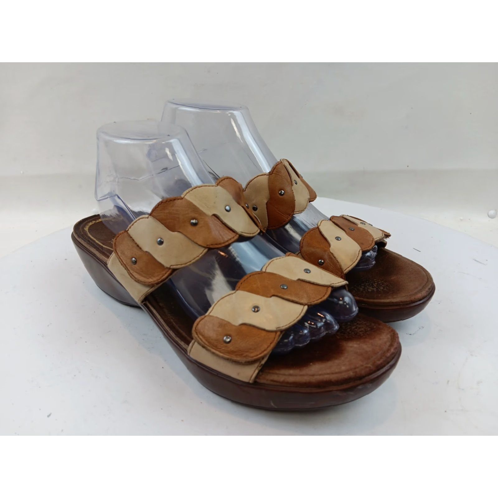Dansko Dansko Dee Sandals Women’s US 10 EU 40 Brown Double Strappy Slide Studded Wedge Size US 10 / IT 40 - 2 Thumbnail