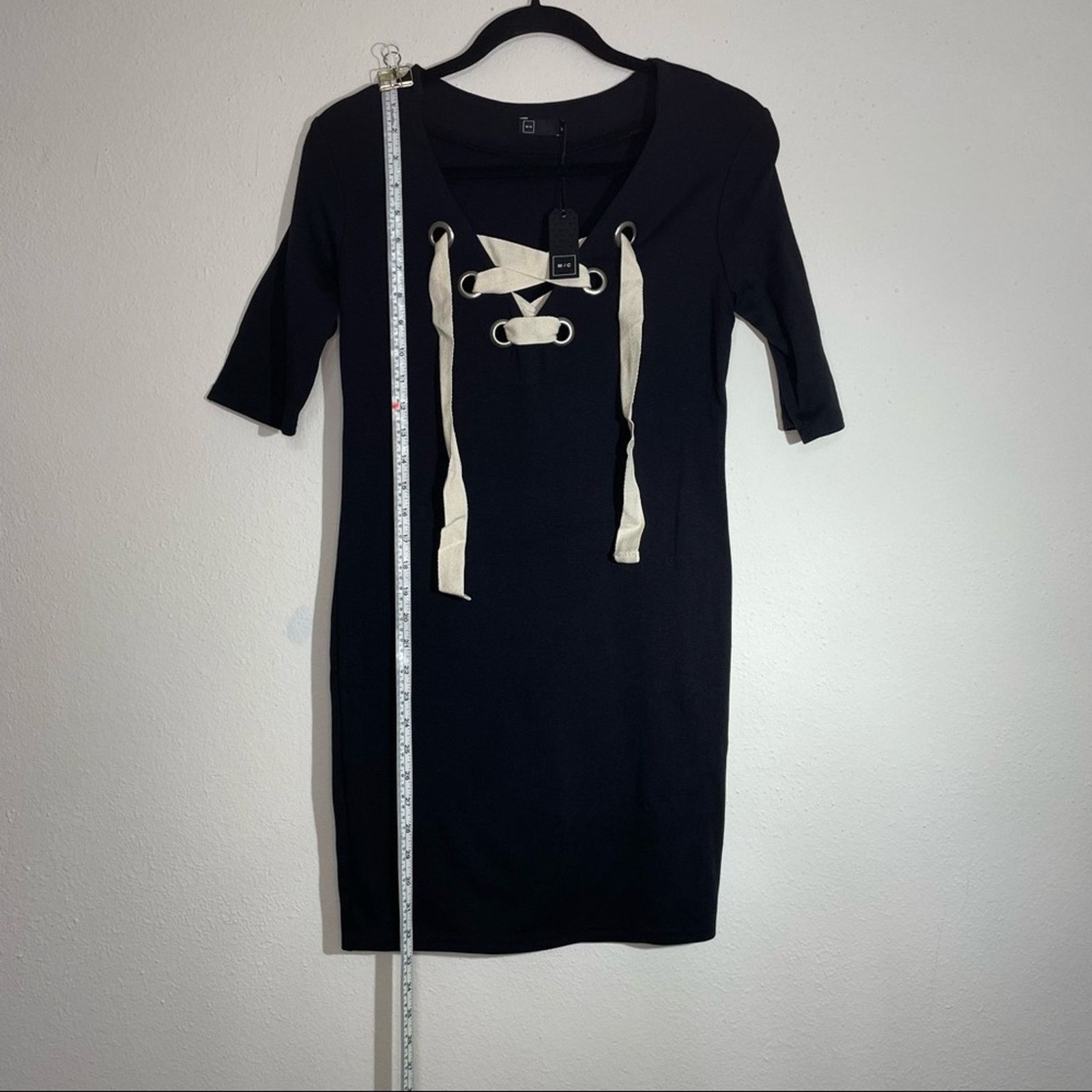 Comune Michelle Comune Lace Up Bodycon Mini Dress Black M NWT Size M / US 6-8 / IT 42-44 - 2 Thumbnail