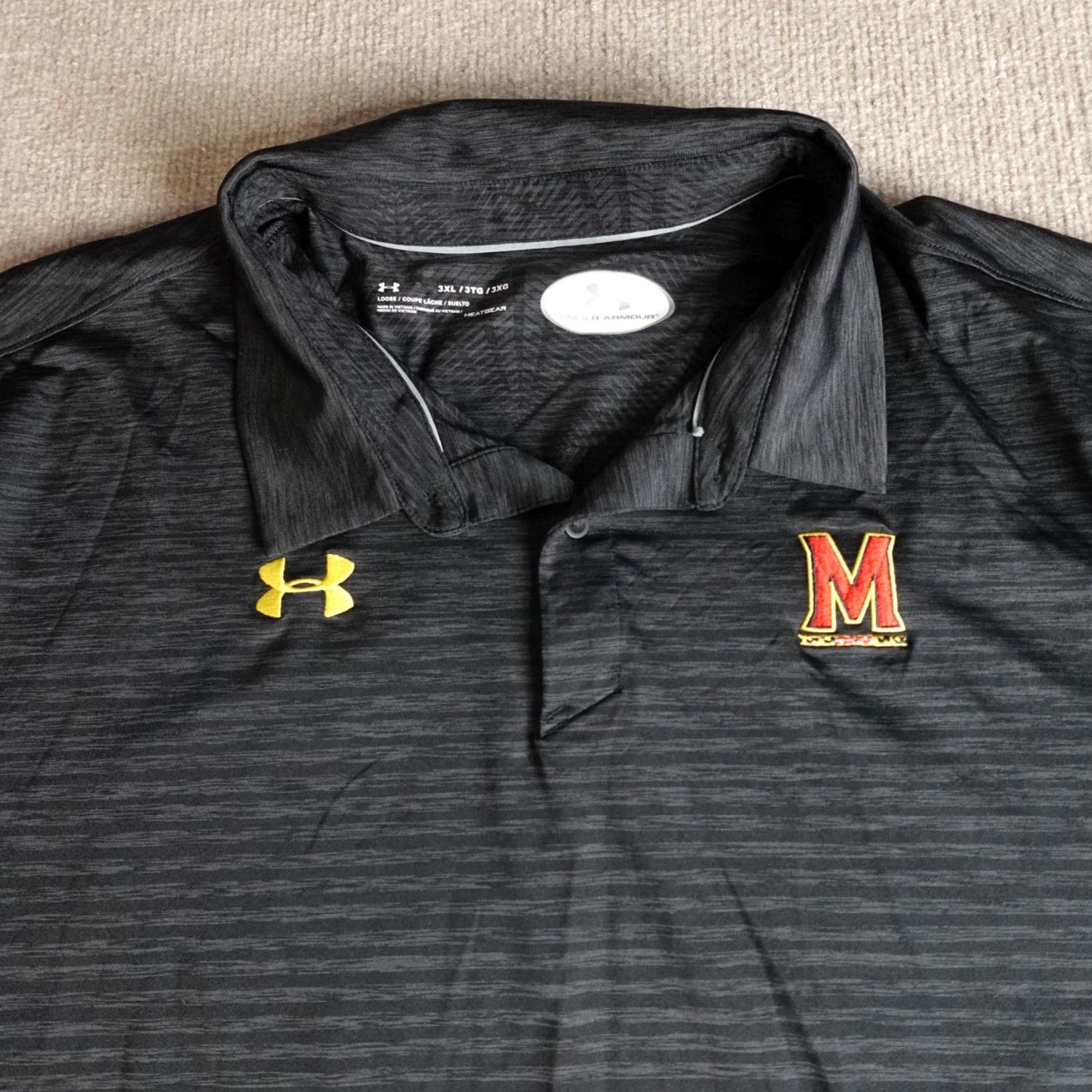 Under Armour Under Armour Polo Shirt 3XL Gray Black Striped Embroidered UMD Maryland Terps Sports Golf Shirt Mens Size US XXL / EU 58 / 5 - 2 Thumbnail