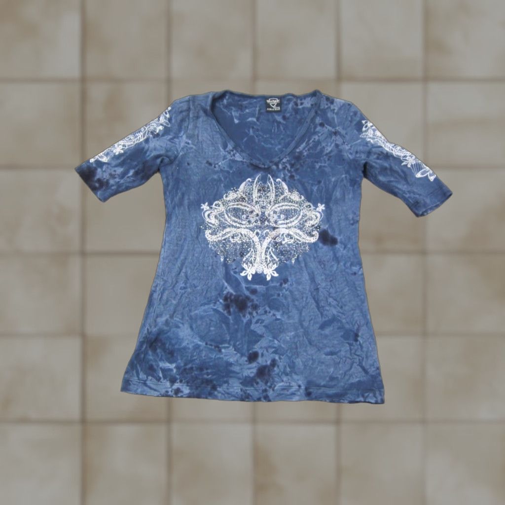 Vintage Sledge Shirt Womens M Blue Tie Dye Beaded Short Sleeve USA Made Size M / US 6-8 / IT 42-44 - 1 Thumbnail