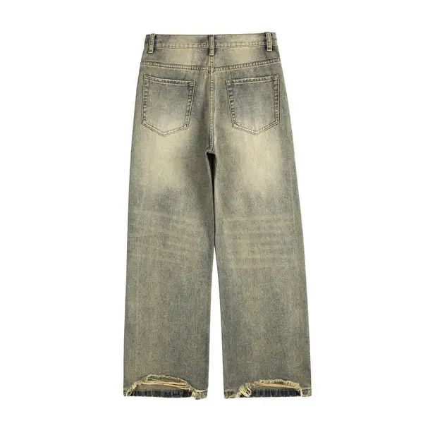 Japanese Brand VIBE Street wide-leg stitching washed distressed cargo jeans Size US 32 / EU 48 - 2 Thumbnail
