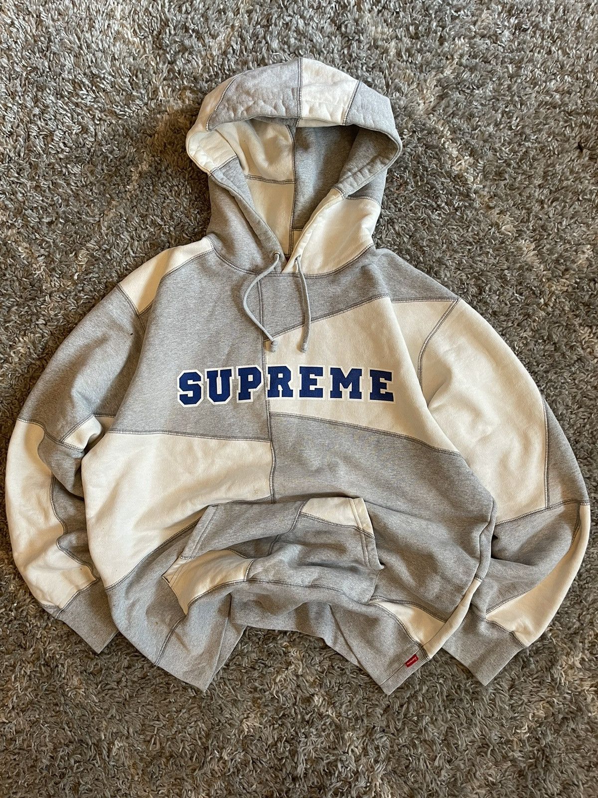 Supreme Supreme Patchwork Hoodie Grey/Natural - Classic Logo, Rare! Size US M / EU 48-50 / 2 - 1 Thumbnail