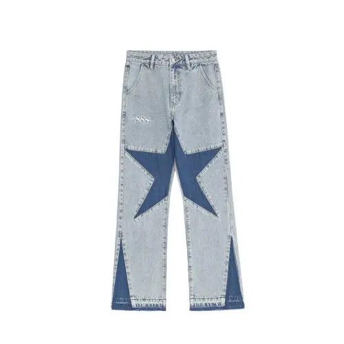 pattern distressed punk flared jeans