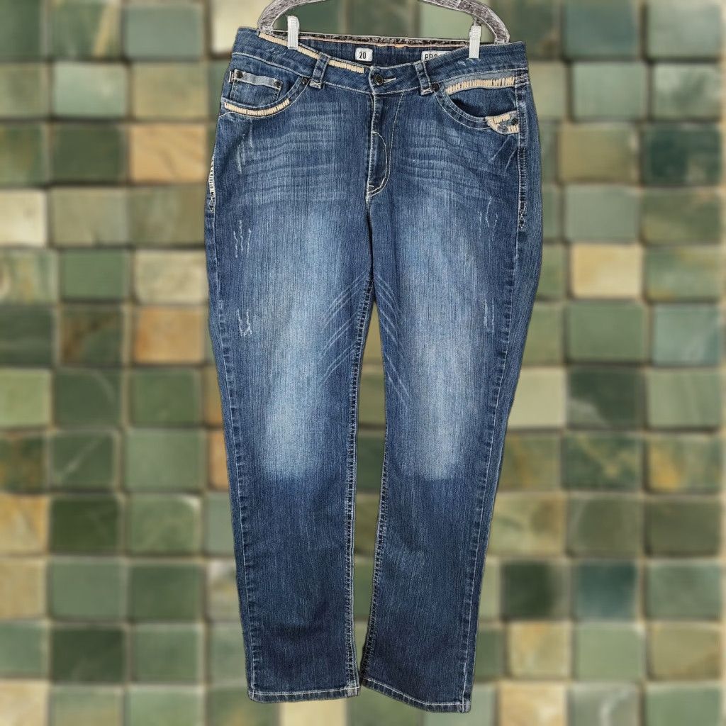 Y/Project PROJECT Plus Size 20 Womens Distressed Heavy Stitch Relaxed Straight Leg Blue Jeans Size 42" / US 20 - 1 Thumbnail
