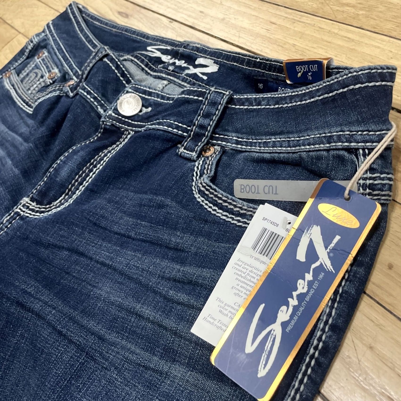 Vintage VINTAGE Seven 7 Jeans Bootcut Women 16 Western Thick Stitch Cowgirl Dark Wash 36x32 NEW Size 38" / US 16 / IT 52 - 5 Thumbnail
