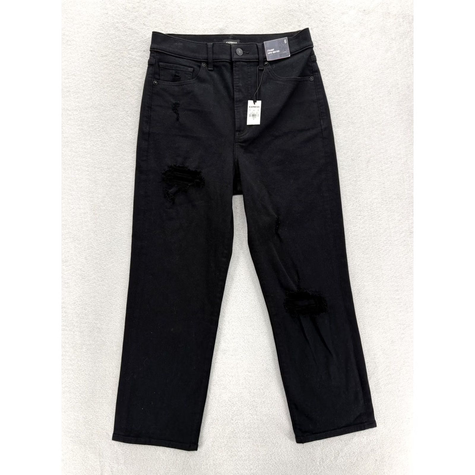 Express Express Jeans Slim Ankle High Rise Womens 6 Black Distressed NWT Grunge 5-Pocket Denim Pocketed Stretch Vintage No Size 28" / US 6 / IT 42 - 2 Thumbnail
