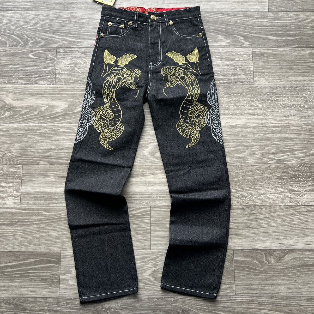 Image of Crazy Vintage Y2K Ed Hardy Jnco Snake Embroidered Pants NWT in Black, Men's (Size 30)