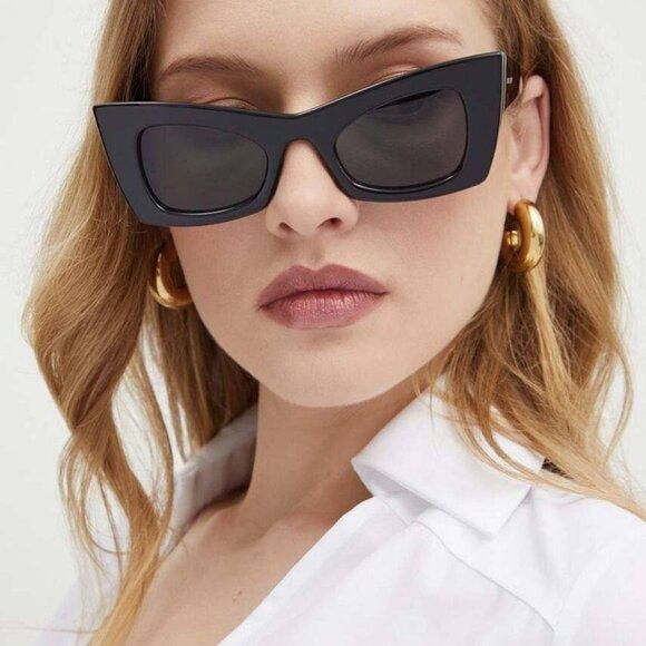 Saint Laurent SL702 003 Sunglasses Ivory Cat Eye Frame, Grey