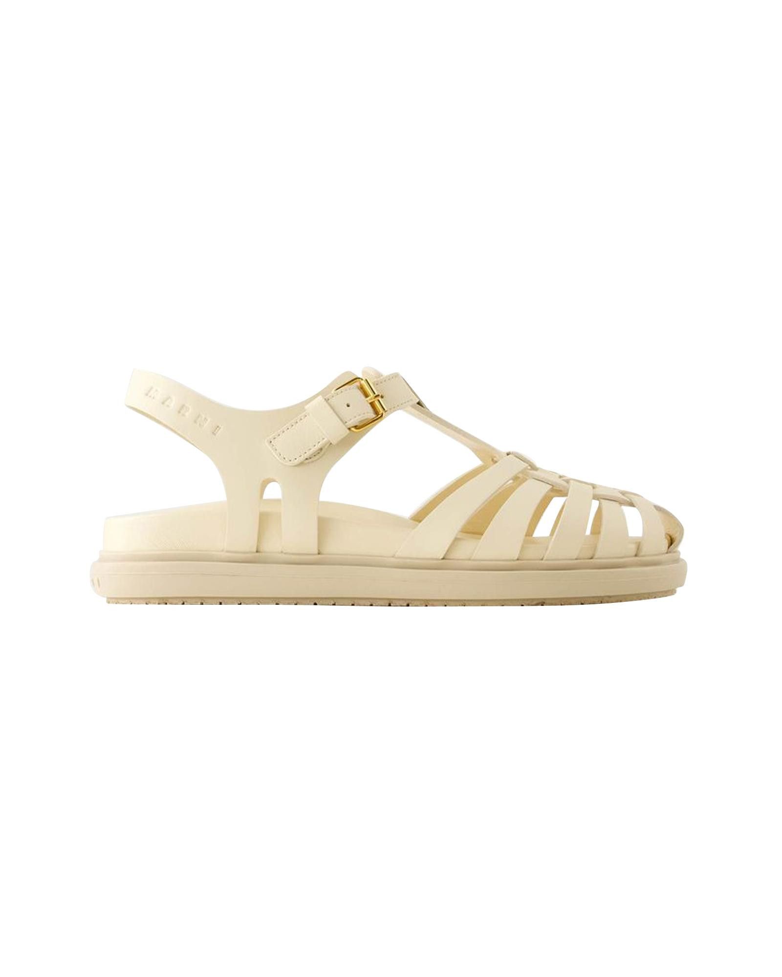 image of Marni Leather Ankle-Strap Sandals in White, Women's (Size 6)