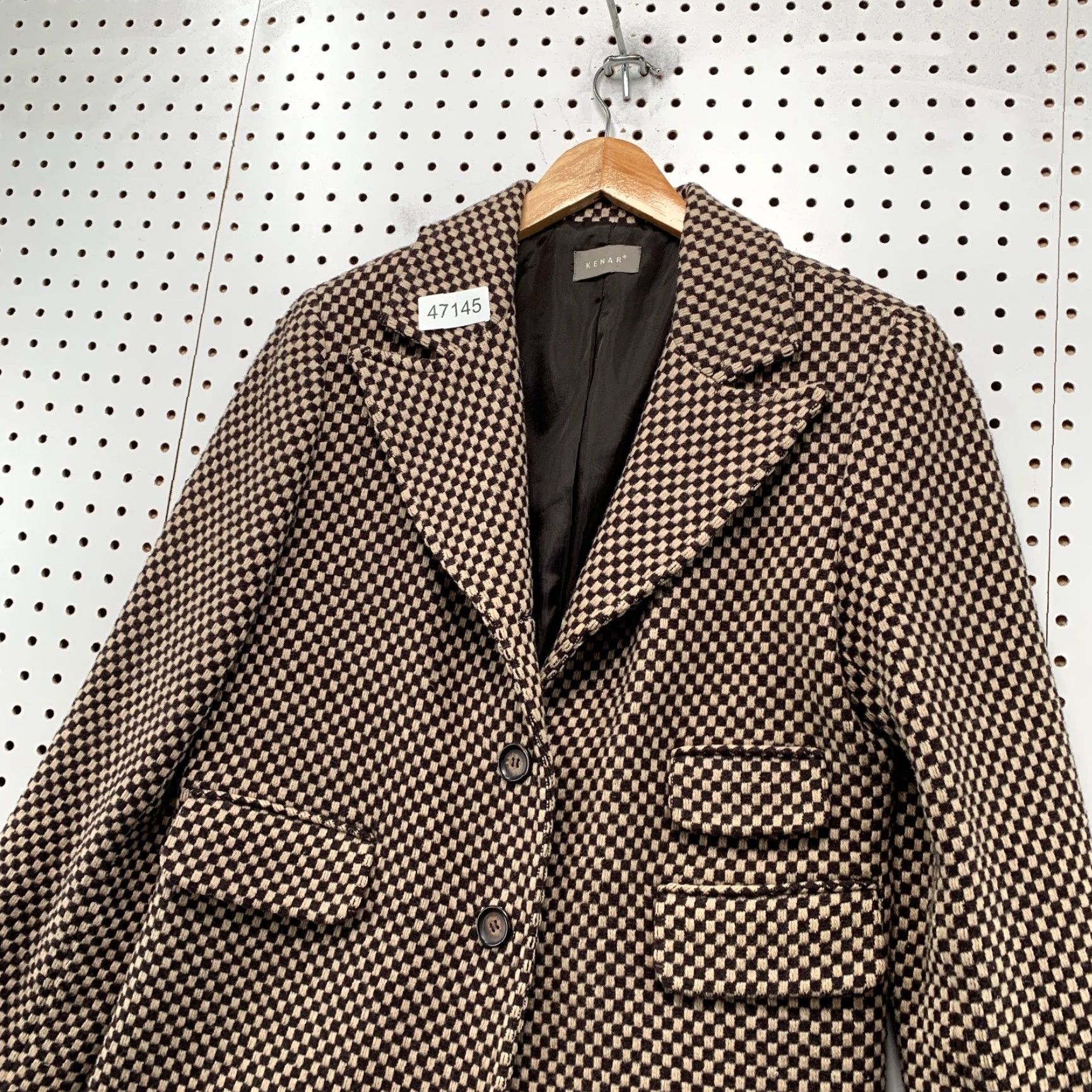 Vintage Kenar Wool Tweed Blazer Womens Medium Brown Checkered Check Business Work Shirt Size M / US 6-8 / IT 42-44 - 7 Thumbnail
