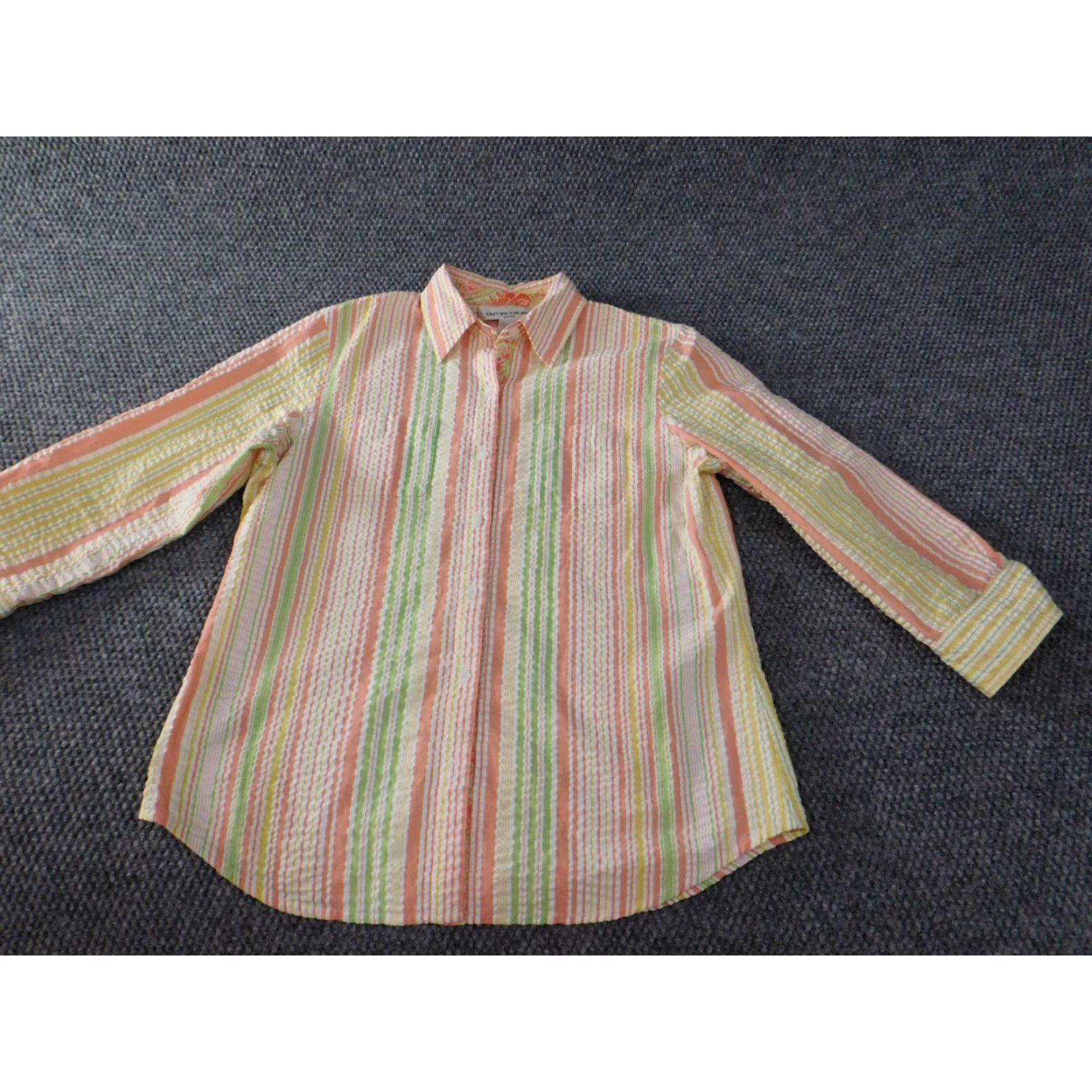 Jones New York Jones New York Button-Up top Petite Womens Striped Long Sleeve Collared Casual Purple Cotton Polyester Rayon Stretch Regular PM Shirt Size M / US 6-8 / IT 42-44 - 2 Thumbnail