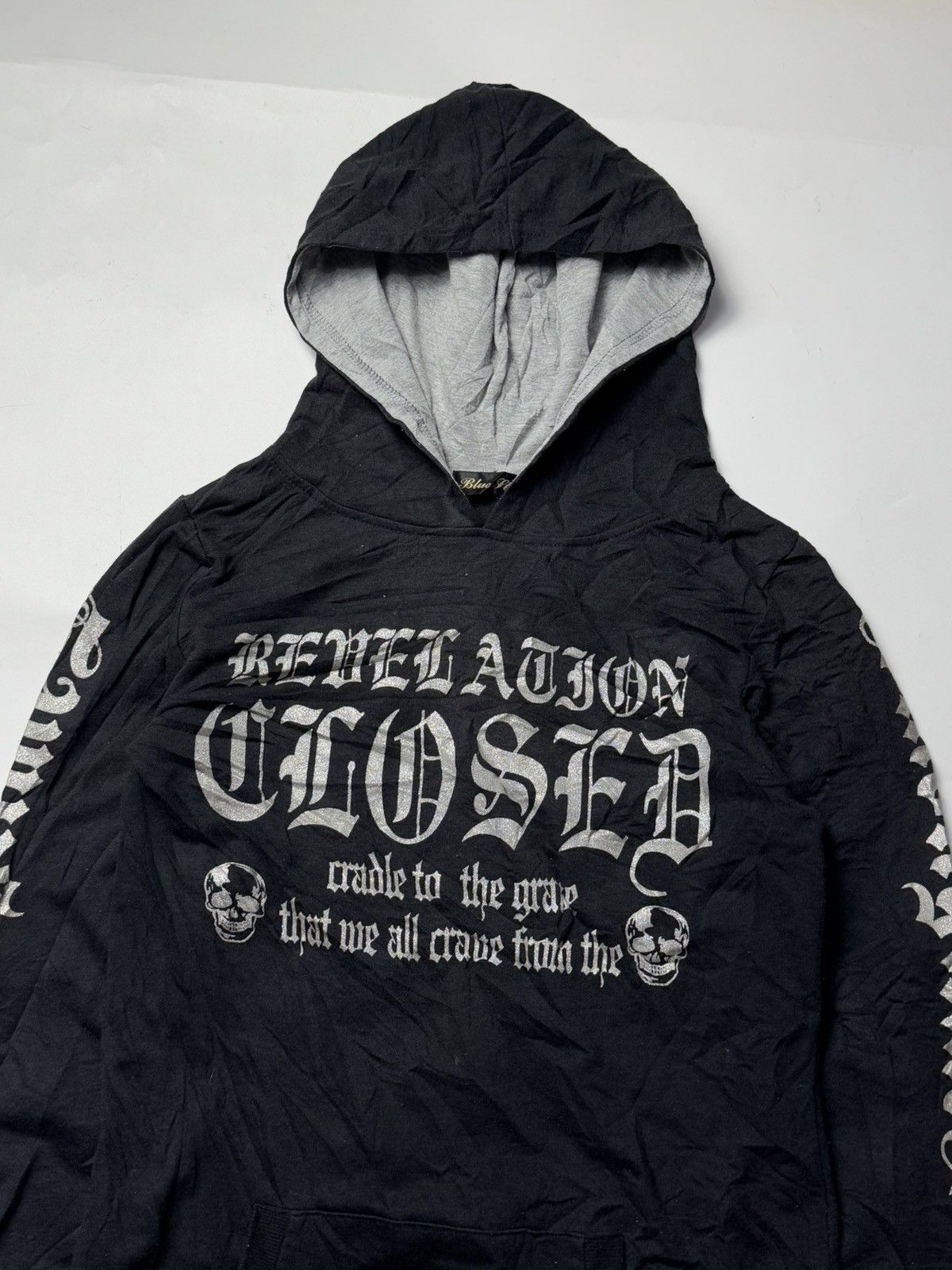 20471120 × Hysteric Glamour × Japanese Brand Gothic Skulls Poem Japanese Hoodie Blue Gtrive Size US S / EU 44-46 / 1 - 3 Thumbnail