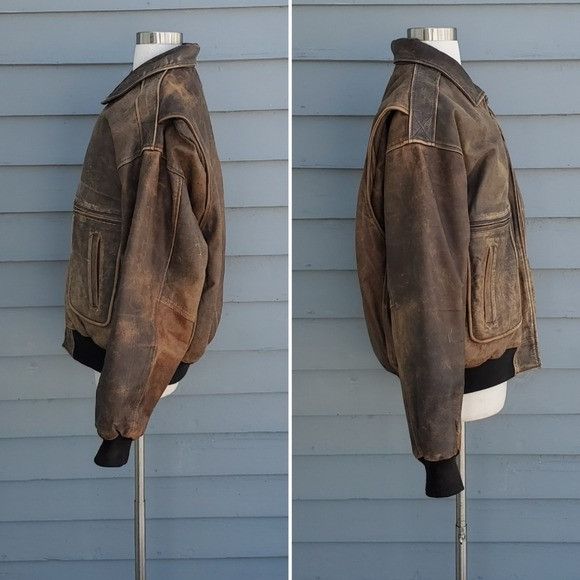 Vintage Vintage 90s y2k Brown Leather Distressed Punk Aviator Bomber Size US L / EU 52-54 / 3 - 3 Thumbnail