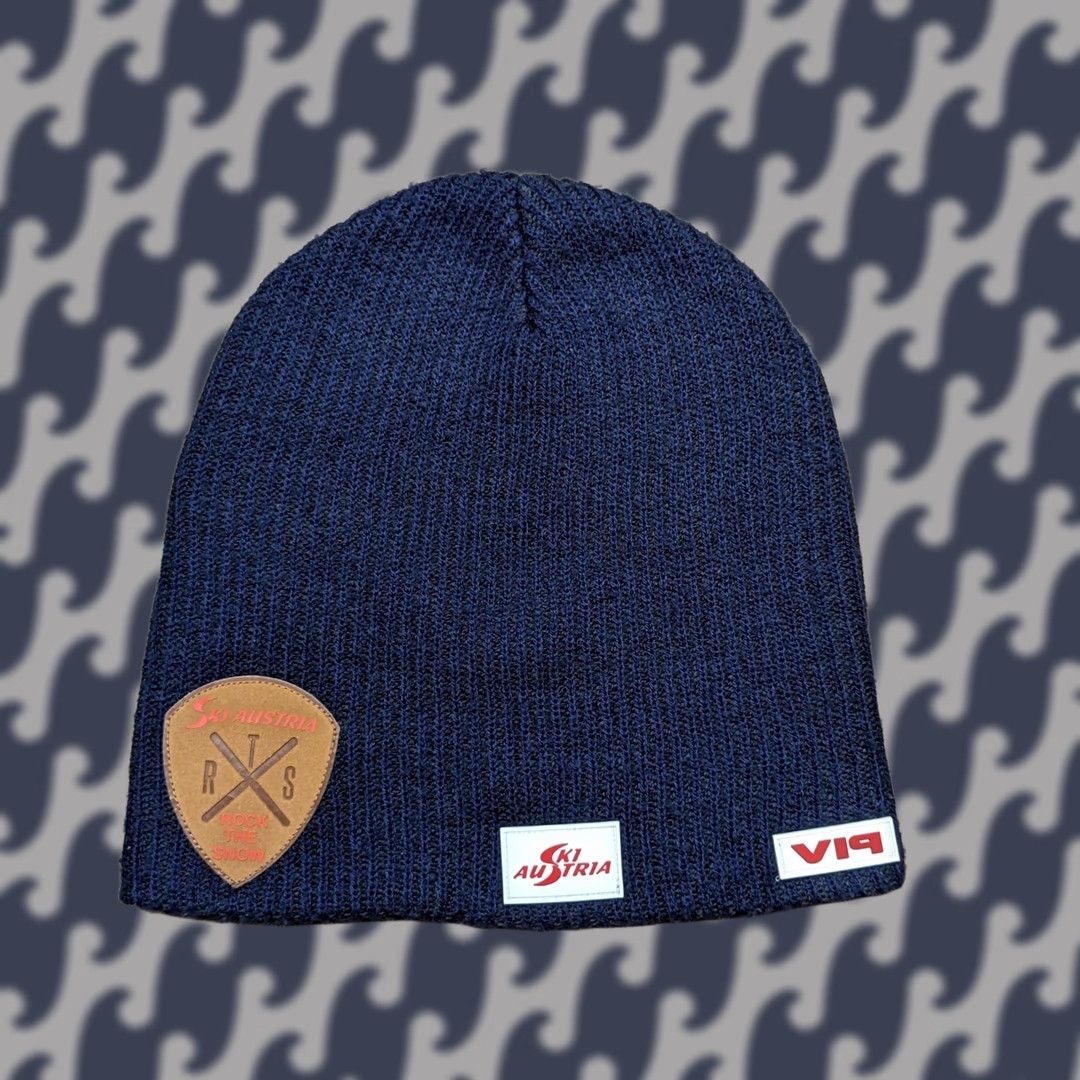Vintage VINTAGE v19 Ski Austria Beanie Hat One Size Blue Ribbed Stretch Size ONE SIZE - 1 Thumbnail