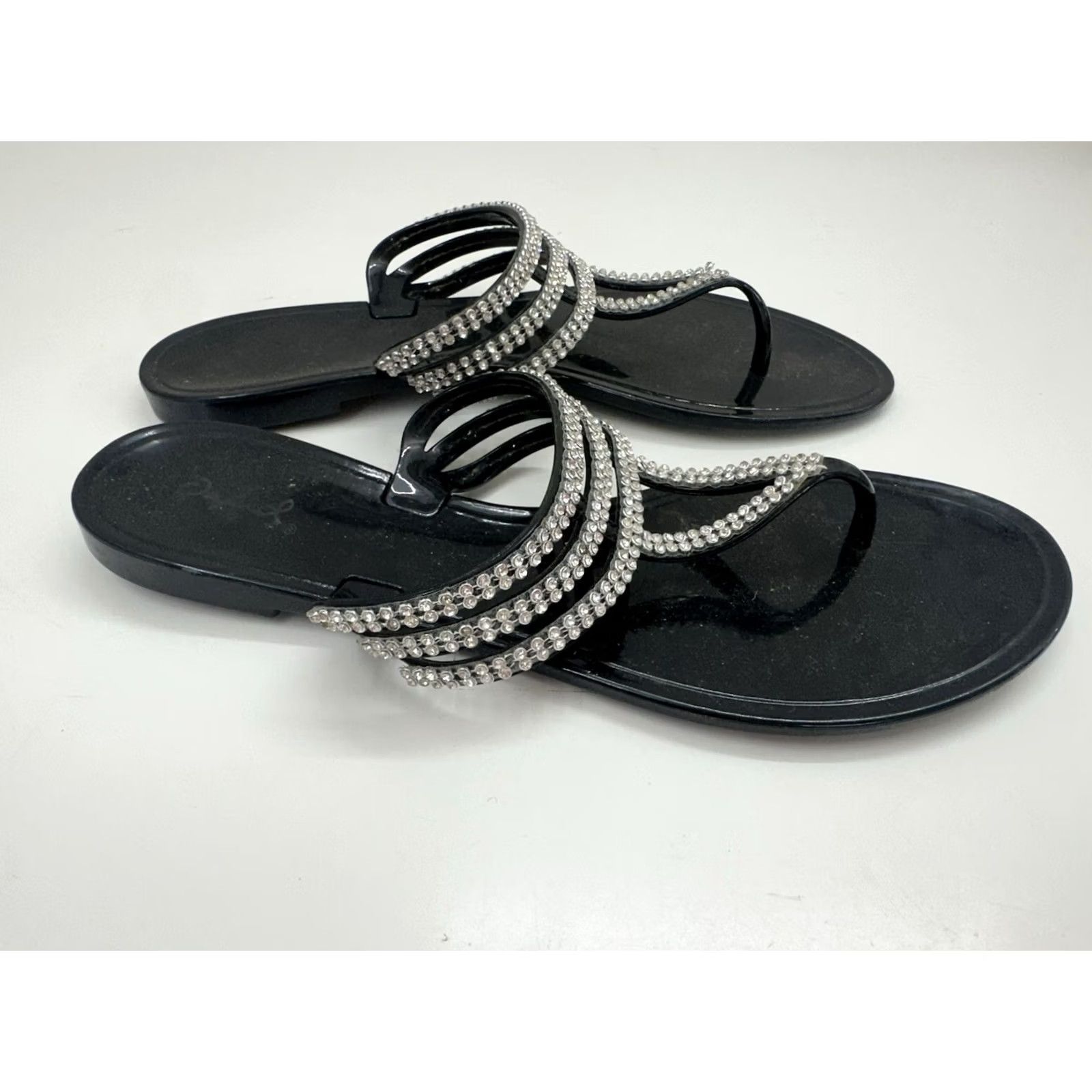 Vintage Qupid Womens Sandals Size 41 Black Gem Embellished Thong Slip On Sandals Size US 11 / IT 41 - 5 Thumbnail