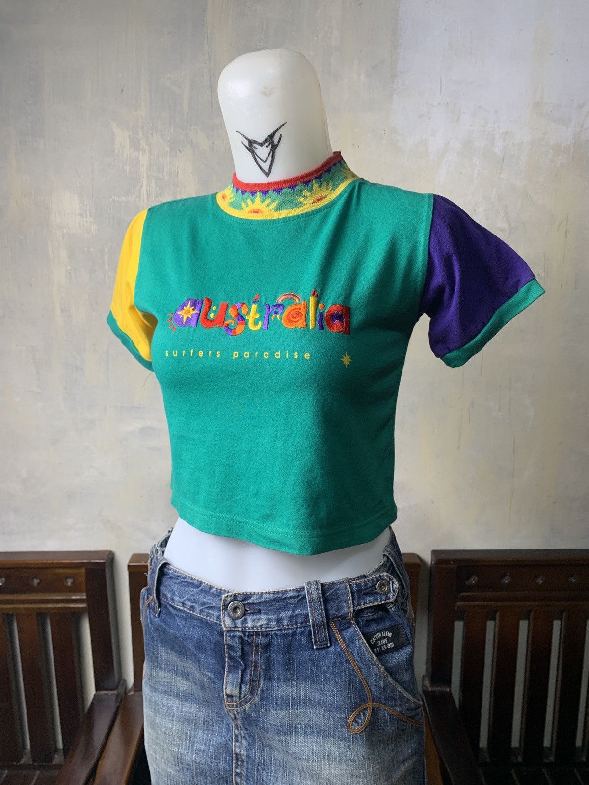Japanese Brand 2000s Australia Multicolor Embroidered Ringer Baby Tee Size XS / US 0-2 / IT 36-38 - 2 Thumbnail