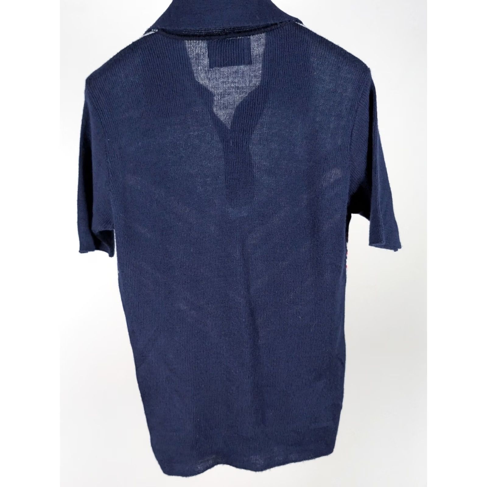 IDEA VINTAGE Puritan Bright Idea Knit Polo Shirt M Navy Blue Chevron Mod Disco Shirt Mens M Size US M / EU 48-50 / 2 - 3 Thumbnail