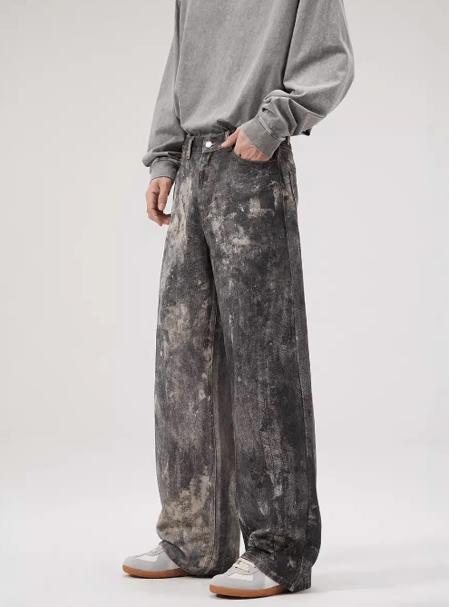 Japanese Brand × Jean Ink-splashed black American men's loose straight baggy jeans Size US 34 / EU 50 - 3 Thumbnail