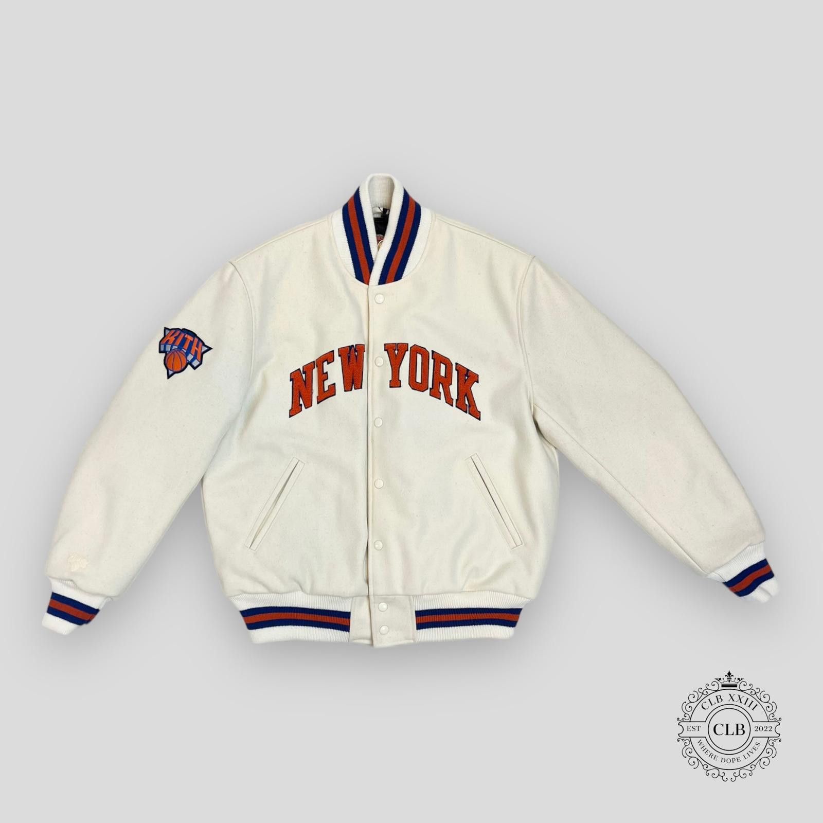 KITH GOLDEN BEAR NEW YORK KNICKS VARSITY JACKET SANDRIFT