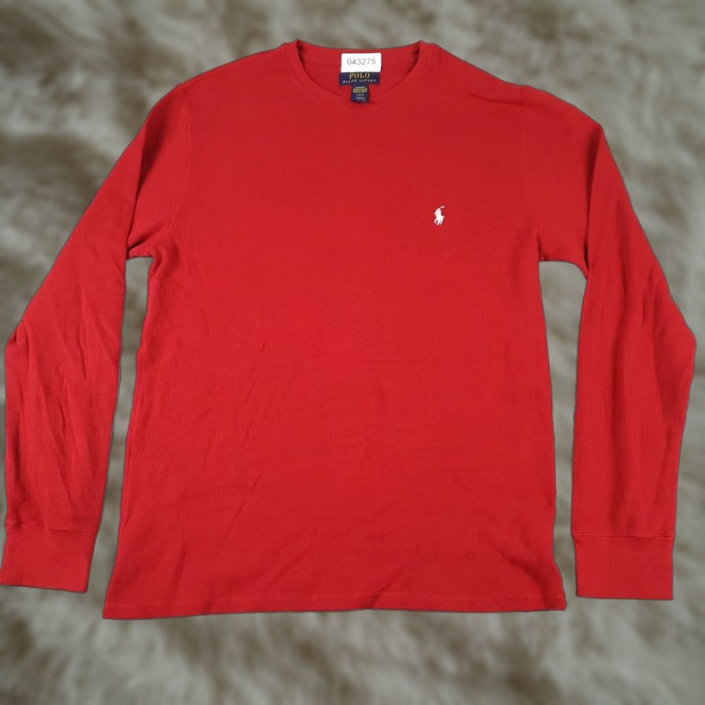 Ralph Lauren Ralph Lauren Long Sleeve T-Shirt Mens Large Red Thermal Crew Neck Waffle Knit Size US L / EU 52-54 / 3 - 1 Thumbnail