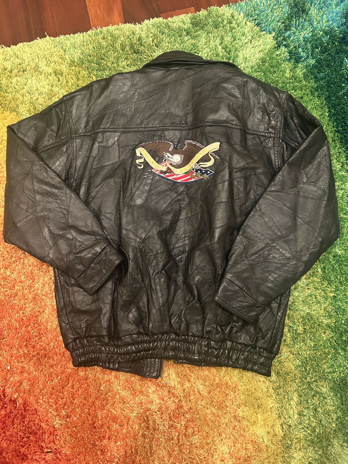 Other VINTAGE EMBROIDERED BLACK LEATHER BOMBER JACKET Size US M / EU 48-50 / 2 - 3 Thumbnail