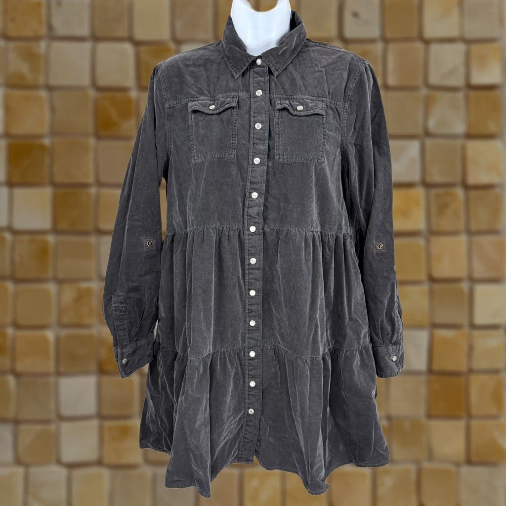 Vintage VINTAGE The Shirt by Rochelle Behrens Corduroy Long Sleeve Button Front Dress Gray Shirt Dress Women Small Regular Knit? Size S / US 4 / IT 40 - 1 Thumbnail