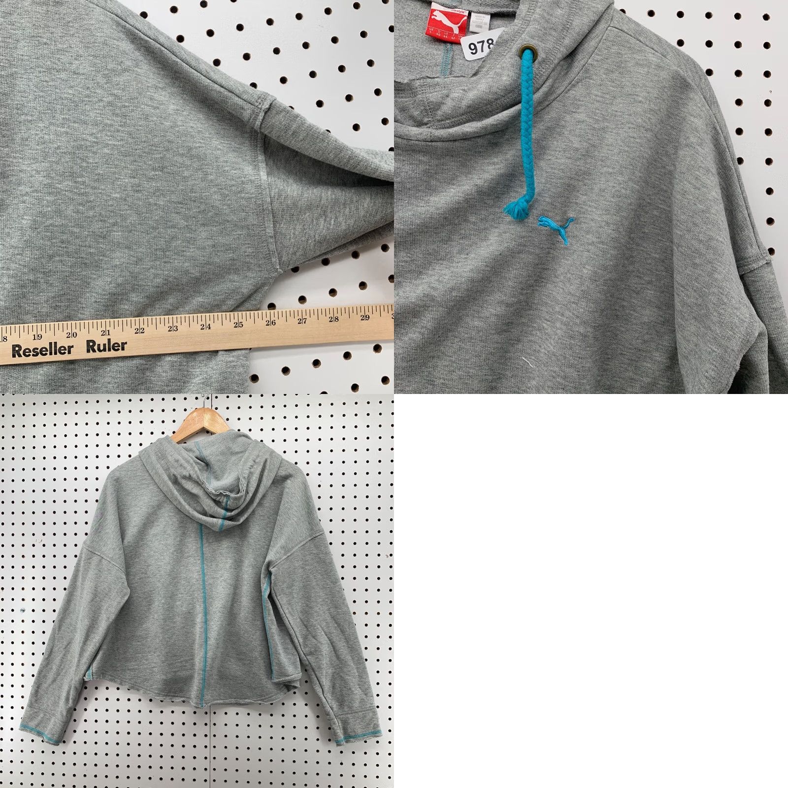 Puma PUMA Cropped Hoodie Womens Large Gray Sweatshirt Active Work Out 26x22 Size L / US 10 / IT 46 - 8 Thumbnail