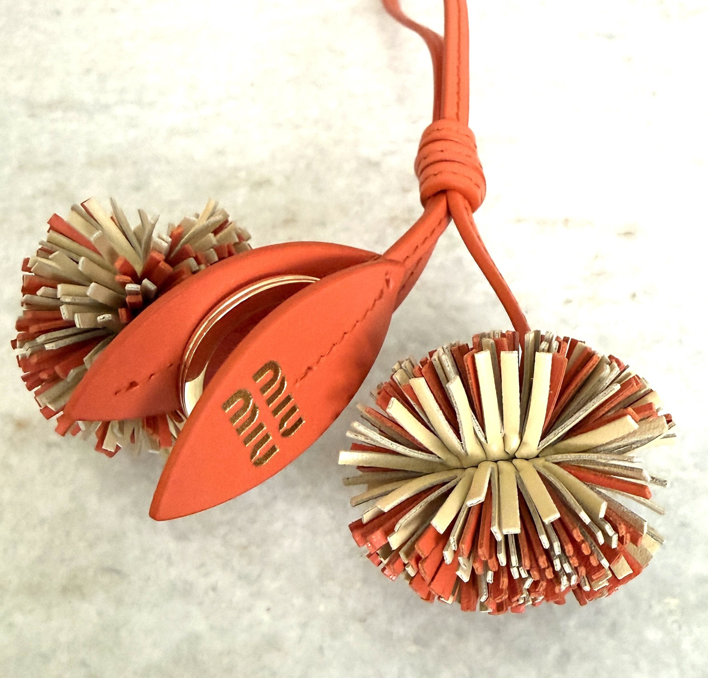 Miu Miu Miu Miu Pom Pom Charm 5TL516 Leather Bag Charm Trick Orange Size ONE SIZE - 5 Thumbnail
