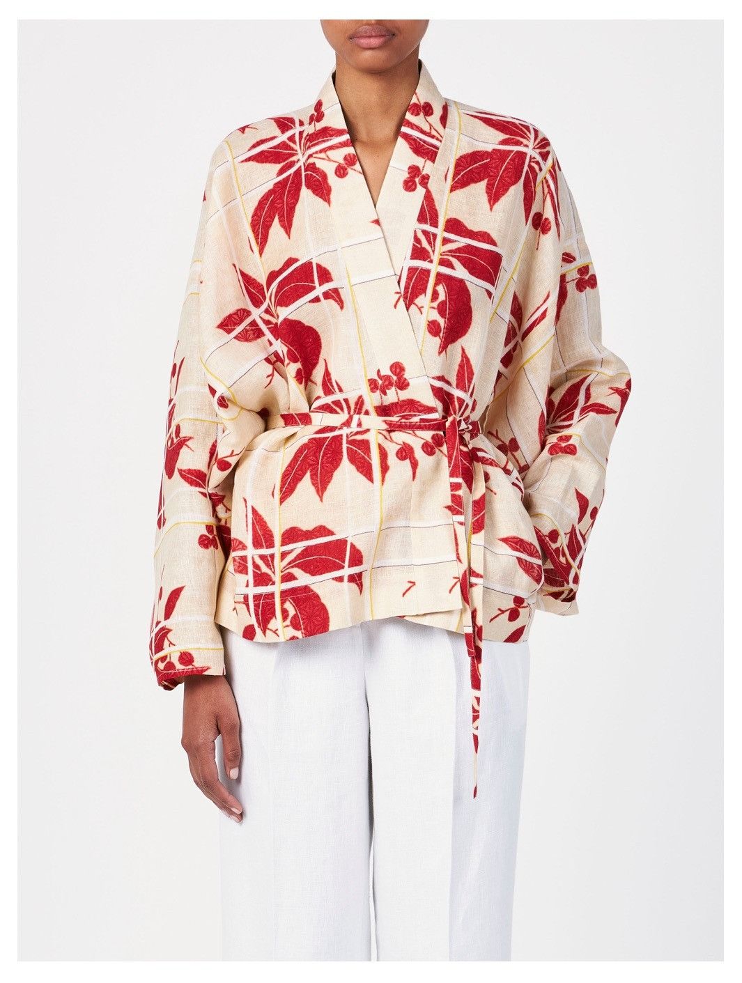 o1srvl11e0725 FAO0577 Linen Short Jacket in Multicolor