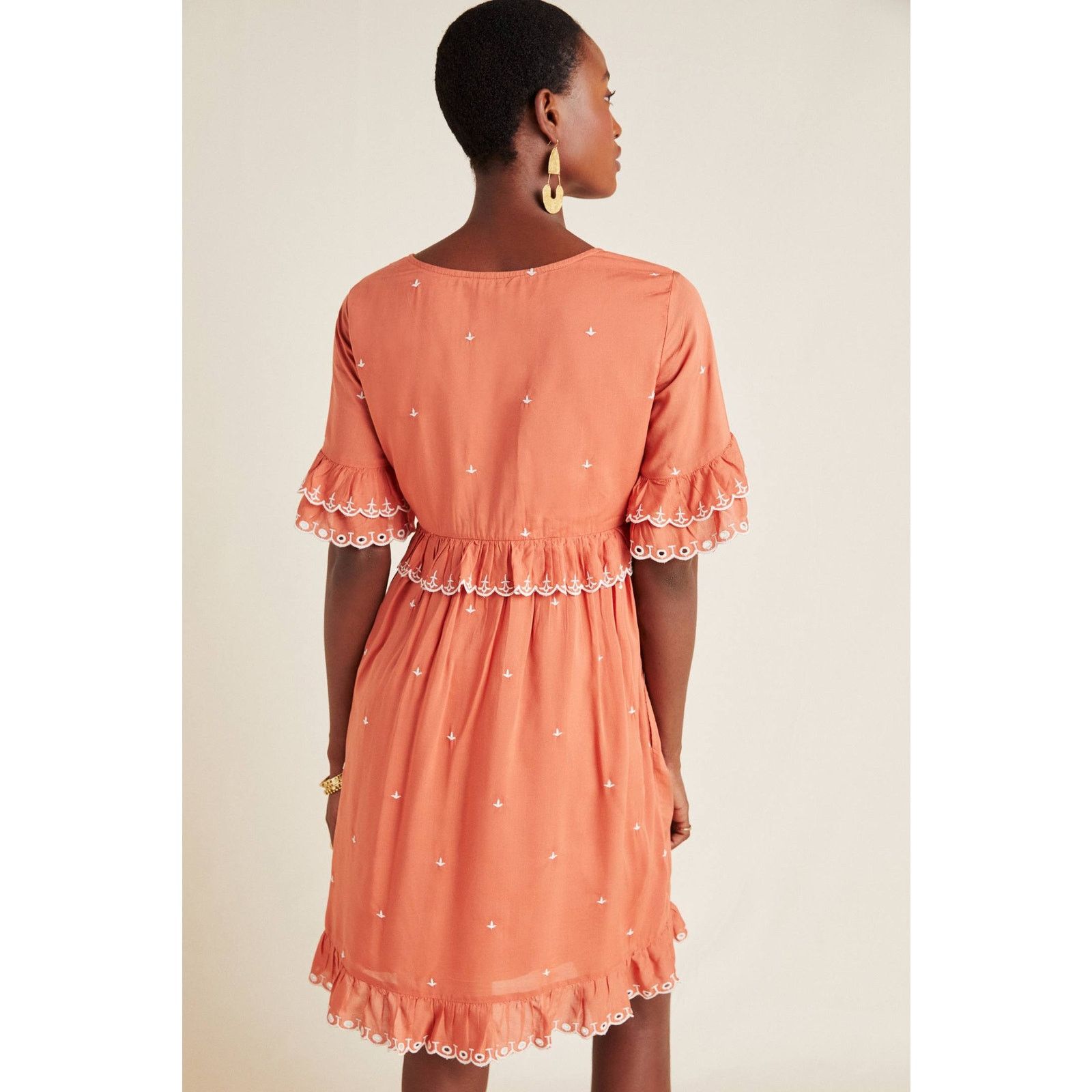 Anthropologie New Samia Ruffled V-neck Tunic Dress $170 SIZE 6 Rose Size M / US 6-8 / IT 42-44 - 3 Thumbnail