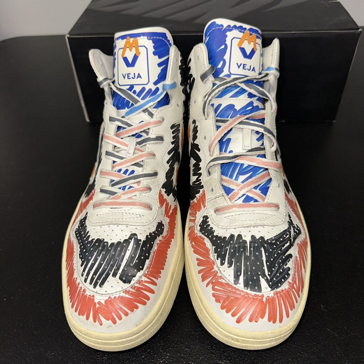 Marni × Veja VEJA x MARNI V-15 SCRIBBLE SNEAKERS MEN SHOES Size 45 (11.5) Size US 11.5 / EU 44-45 - 4 Thumbnail