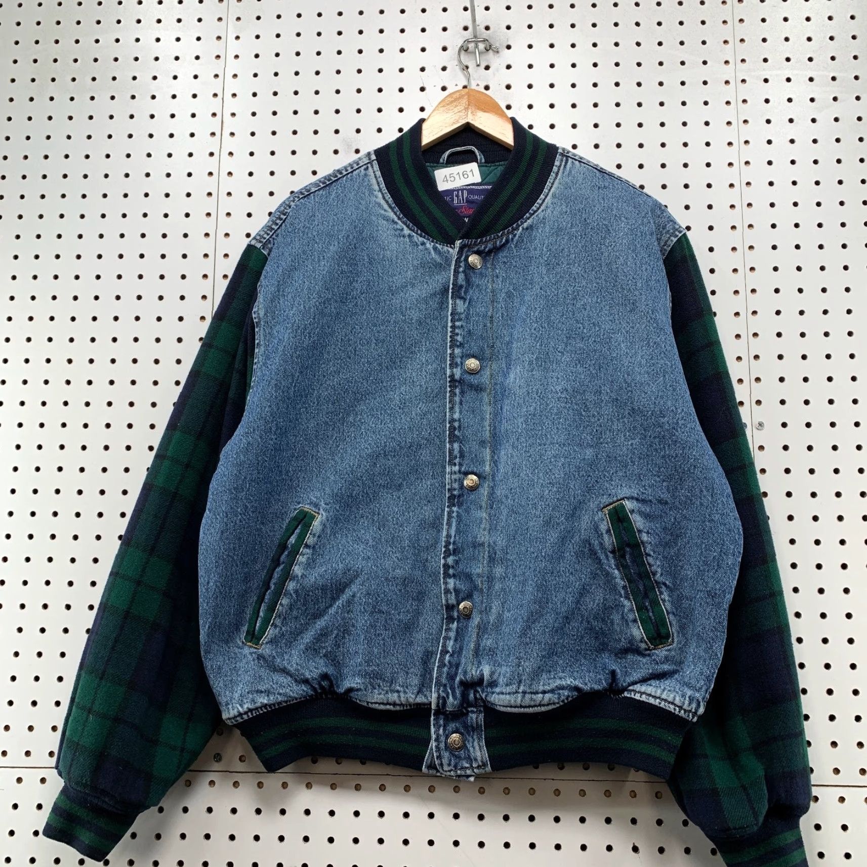 Gap VINTAGE GAP Denim Bomber Jacket Men L Blue Plaid 90s Wool Sleeves Premium Size US L / EU 52-54 / 3 - 2 Thumbnail