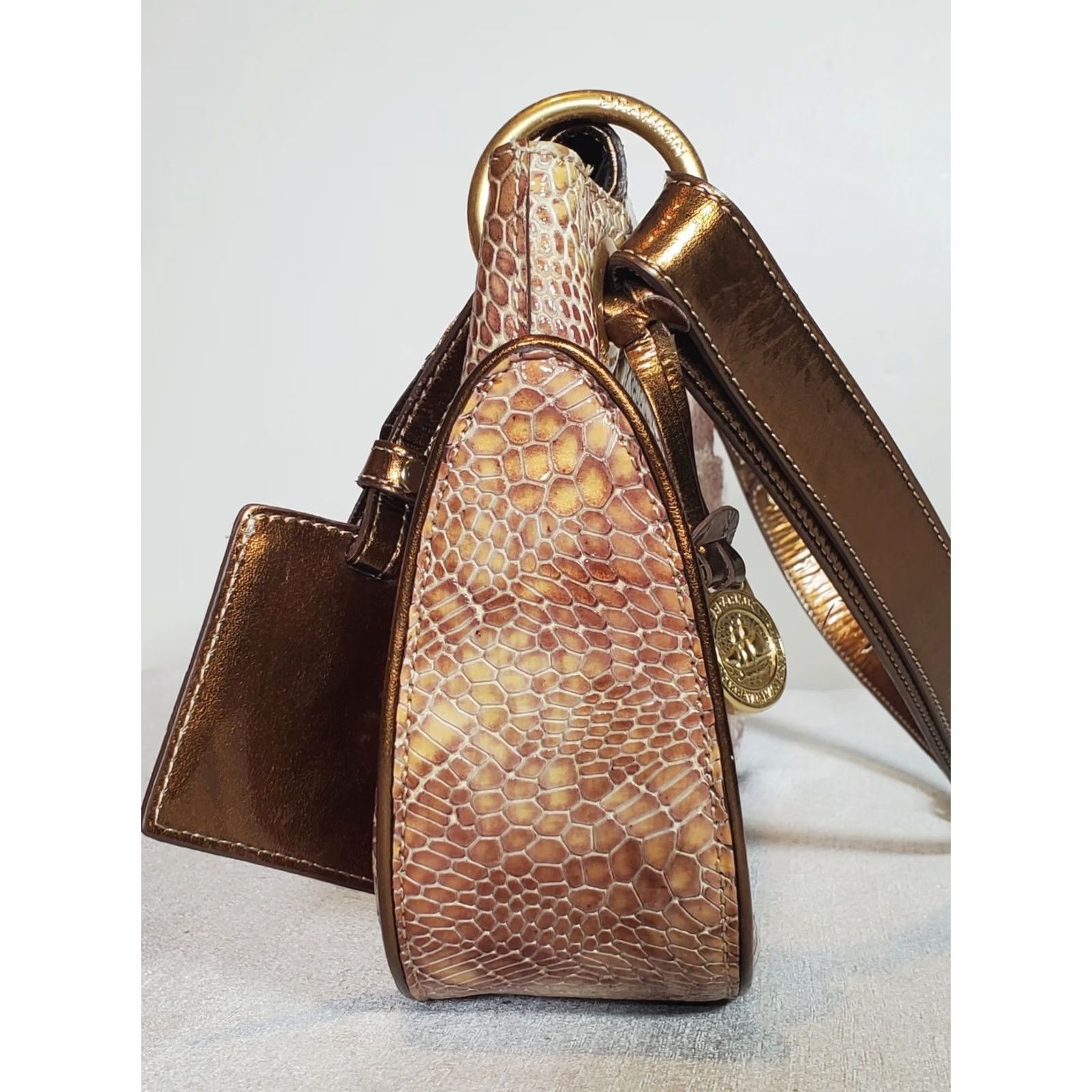 BRAHMIN VINTAGE Brahmin Simone Patent Python Wide Shoulder Bag Bronze Gold 814291BZ Dillard's Womens Bag 7 15 in Snake Rare Size ONE SIZE - 5 Thumbnail