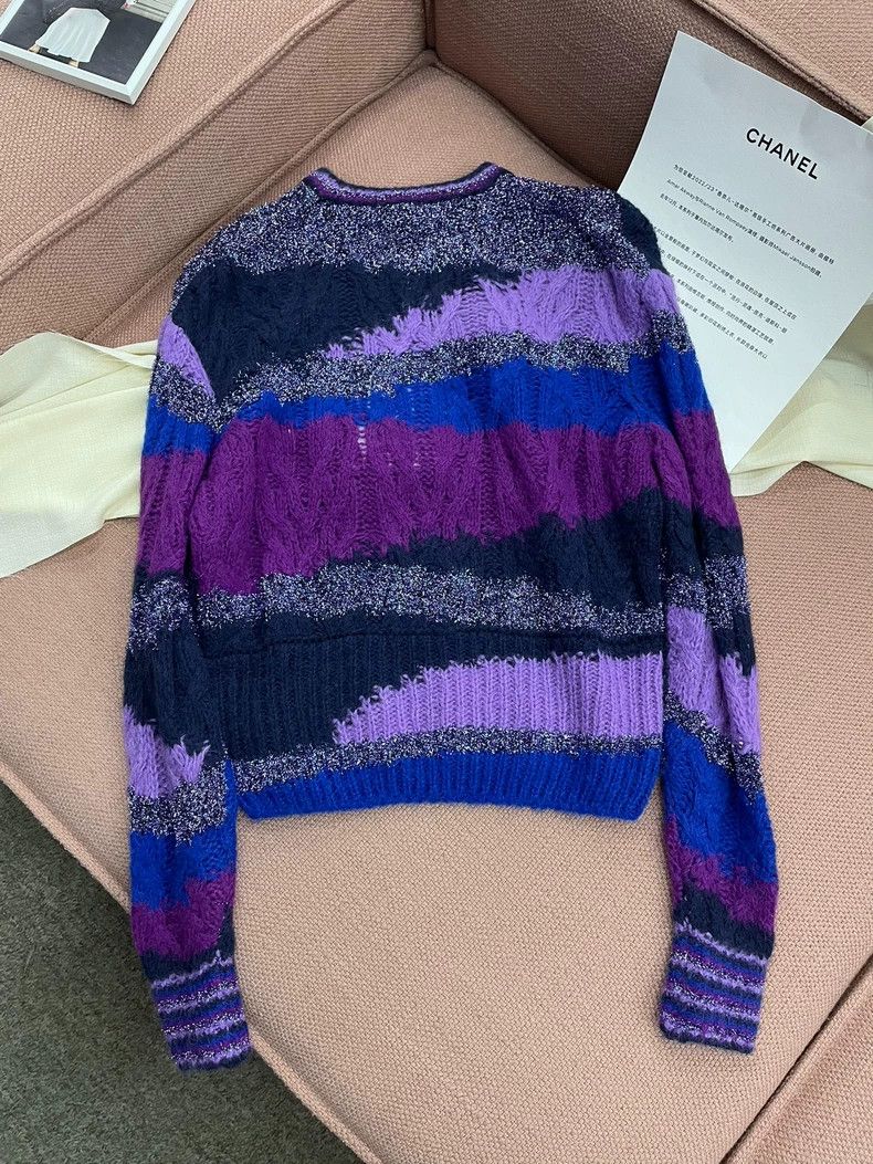 Chanel Chanel 22A blue and purple color-blocked alpaca sweater Size XS / US 0-2 / IT 36-38 - 4 Thumbnail