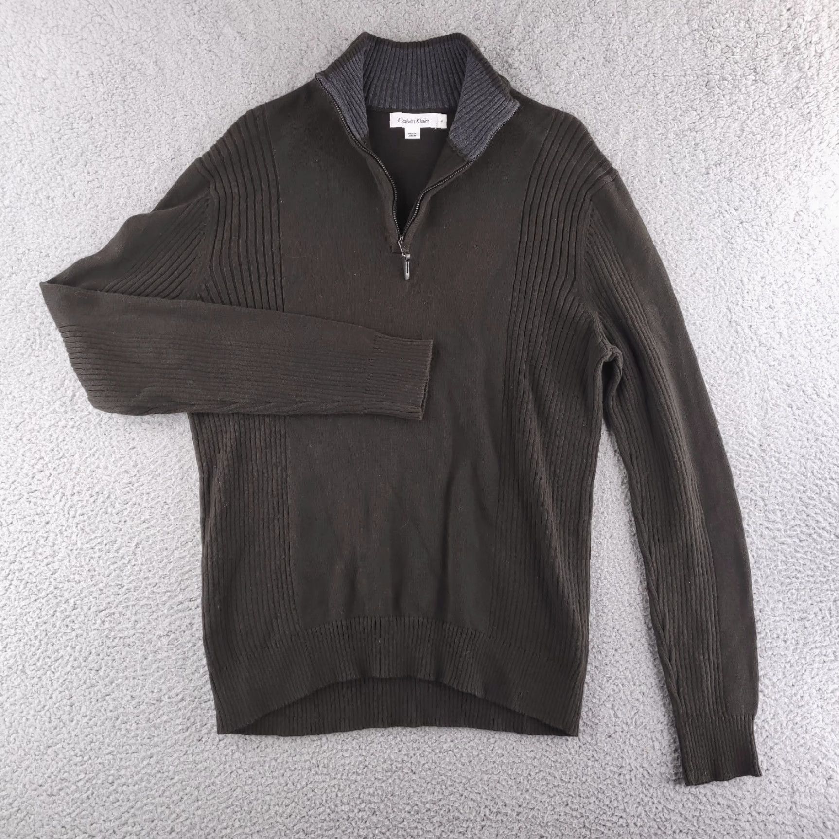 Calvin Klein Calvin Klein Sweater Mens Medium Brown Chocolate Knit Quarter Zip Pullover Size US M / EU 48-50 / 2 - 2 Thumbnail