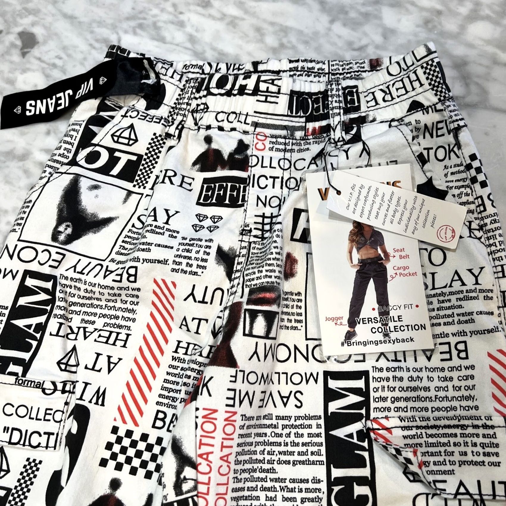 Vintage New title: VIP Jeans Newsprint Womens Size 3/26 Jogger Cargo Baggy Fit NWT Size 26" / US 2 / IT 38 - 2 Thumbnail
